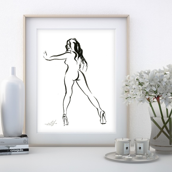 Original Ink Painting - Brushstroke Nude Goddess 15